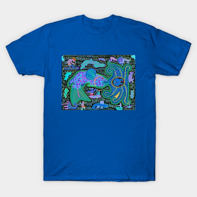 Kuna Indian Octopus and Fishermen T-Shirt by Esprit-Mystique